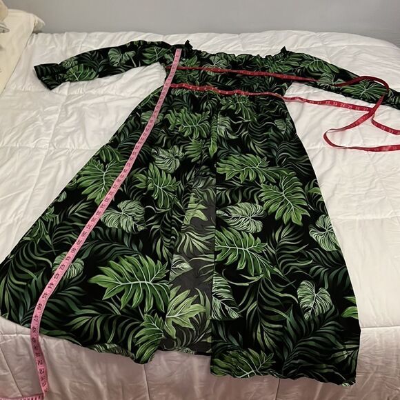 Shein XL Tropical Palm Short Romper Flowing Dress On Off Shoulder Elastic Chest - Picture 8 of 8